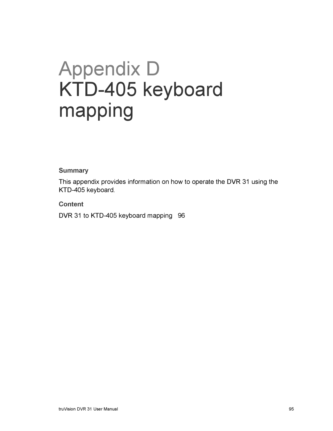 Samsung 31 user manual Appendix D KTD-405 keyboard mapping 