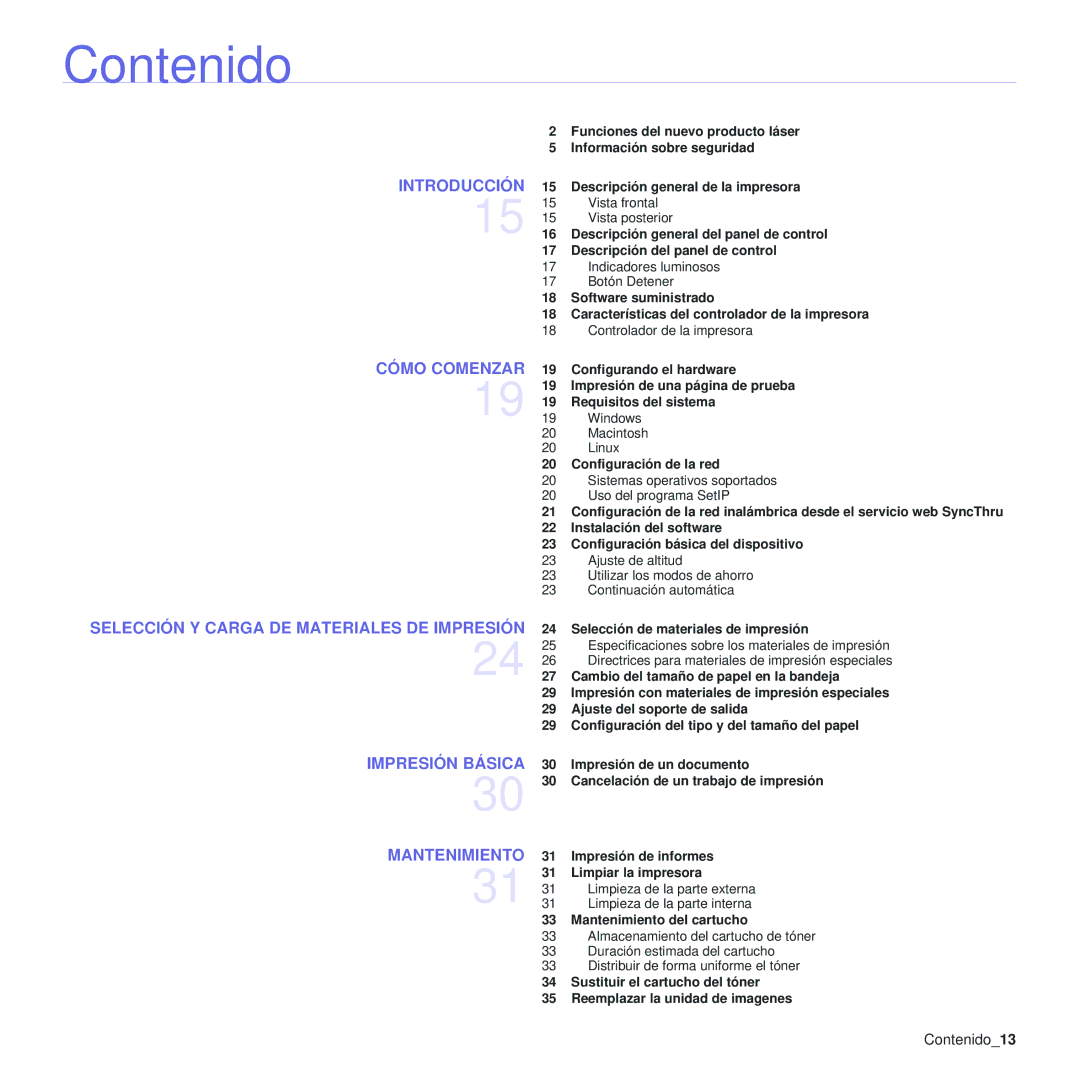 Samsung 310 manual Contenido13 