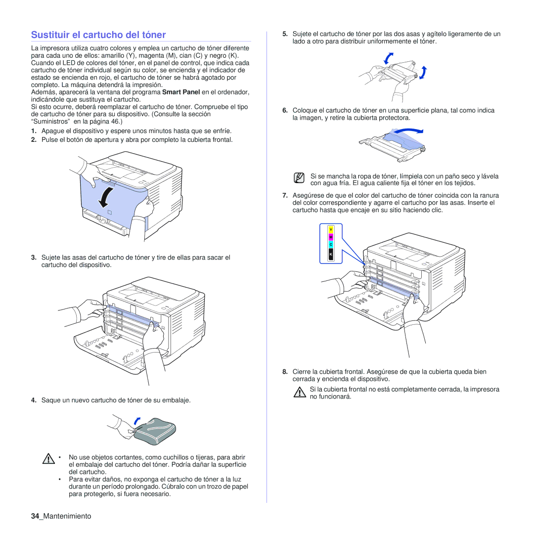 Samsung 310 manual Sustituir el cartucho del tóner, 34Mantenimiento 