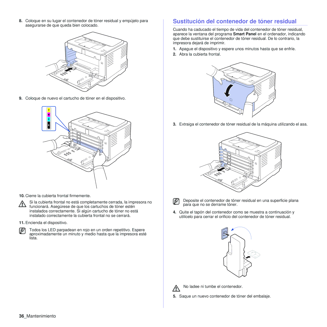 Samsung 310 manual Sustitución del contenedor de tóner residual, 36Mantenimiento 