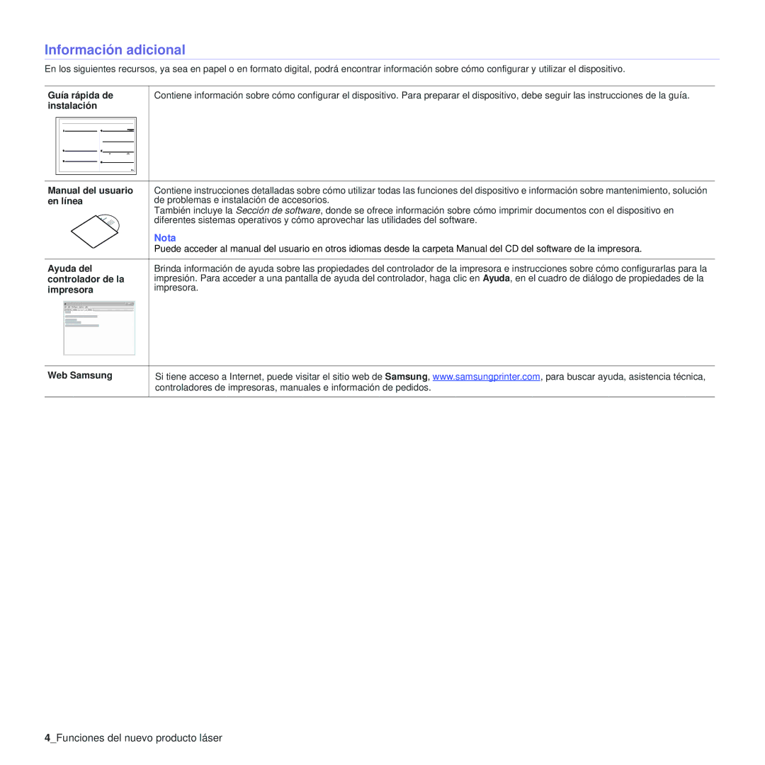 Samsung 310 manual Información adicional, 4Funciones del nuevo producto láser 