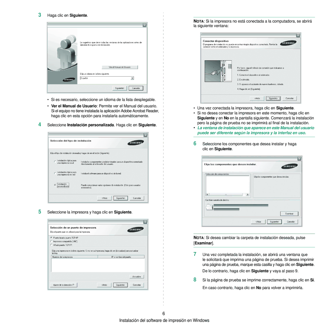 Samsung 310 manual Seleccione Instalación personalizada. Haga clic en Siguiente 