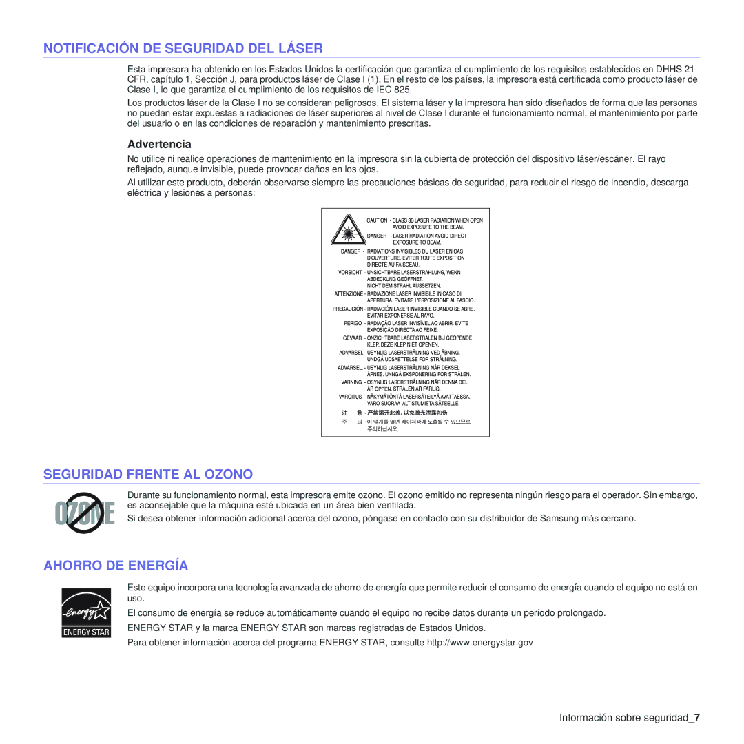 Samsung 310 manual Advertencia, Información sobre seguridad7 