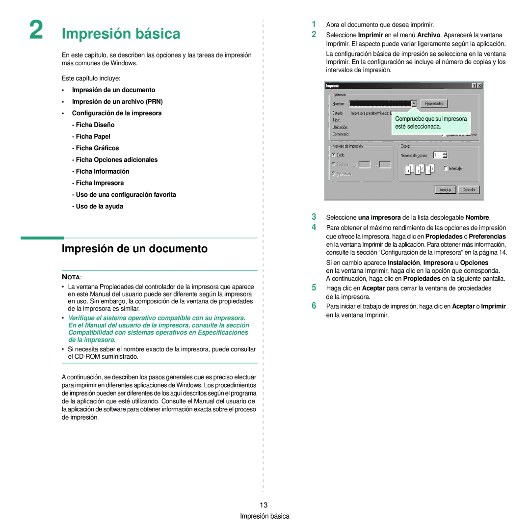 Samsung 310 manual Impresión básica, Impresión de un documento 