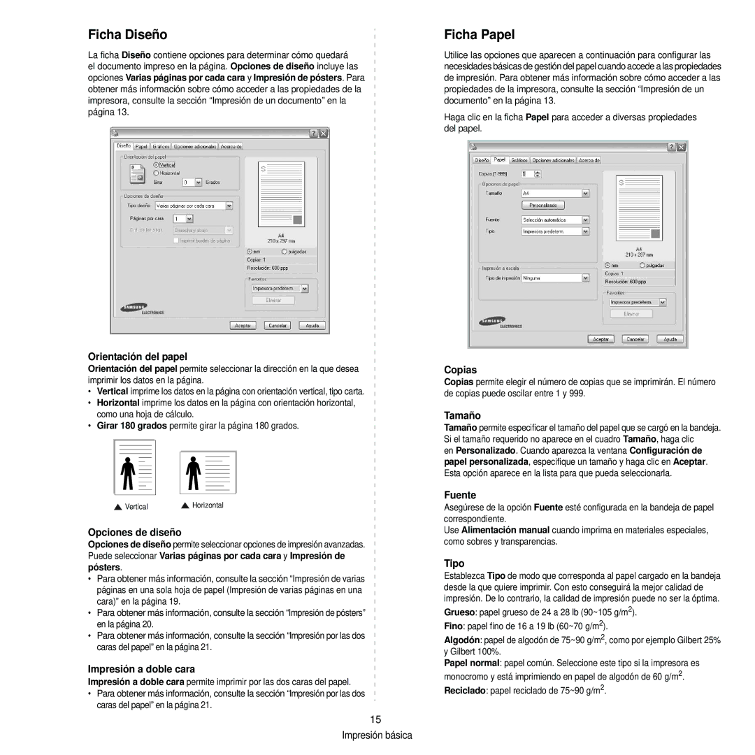 Samsung 310 manual Ficha Diseño, Ficha Papel 