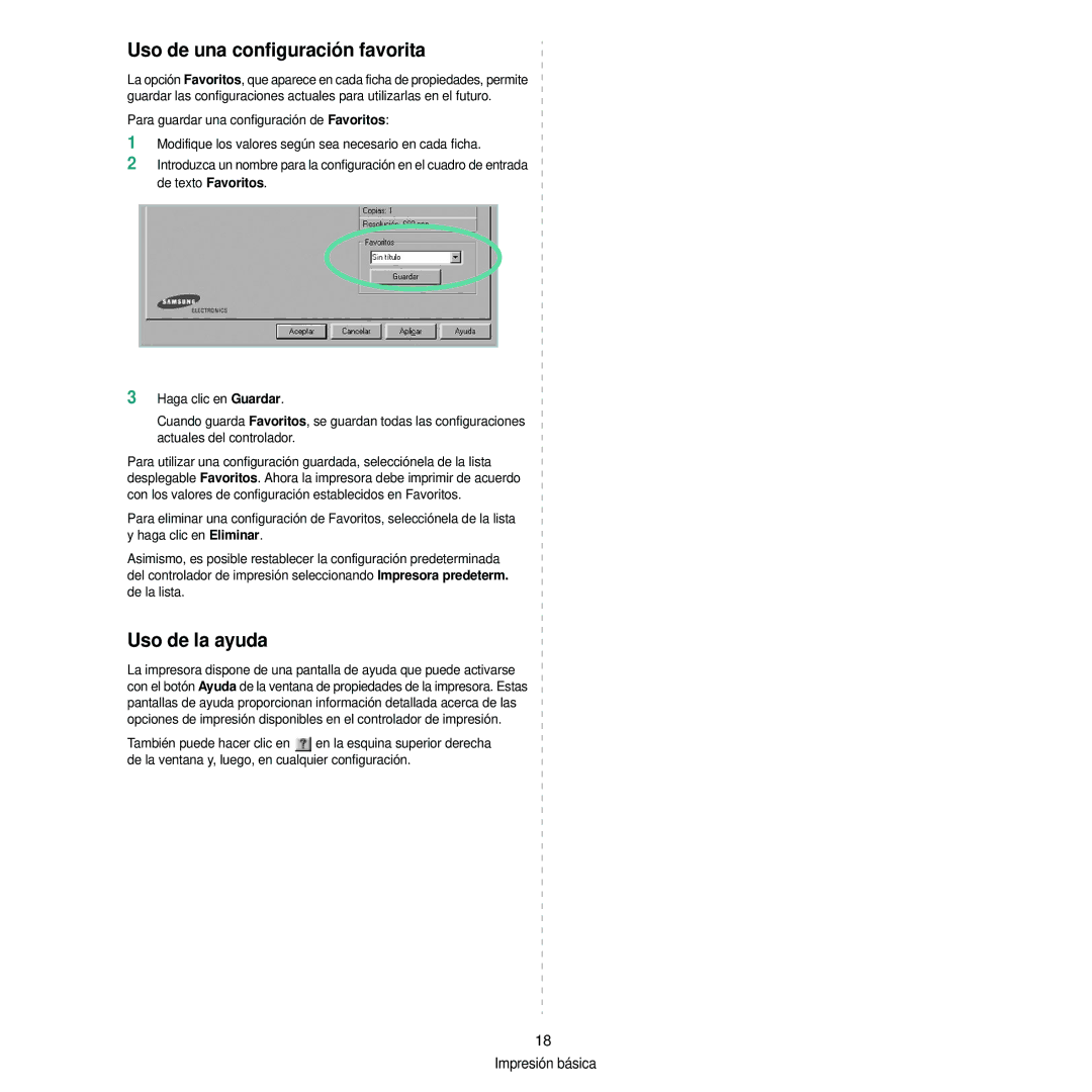 Samsung 310 manual Uso de una configuración favorita, Uso de la ayuda 