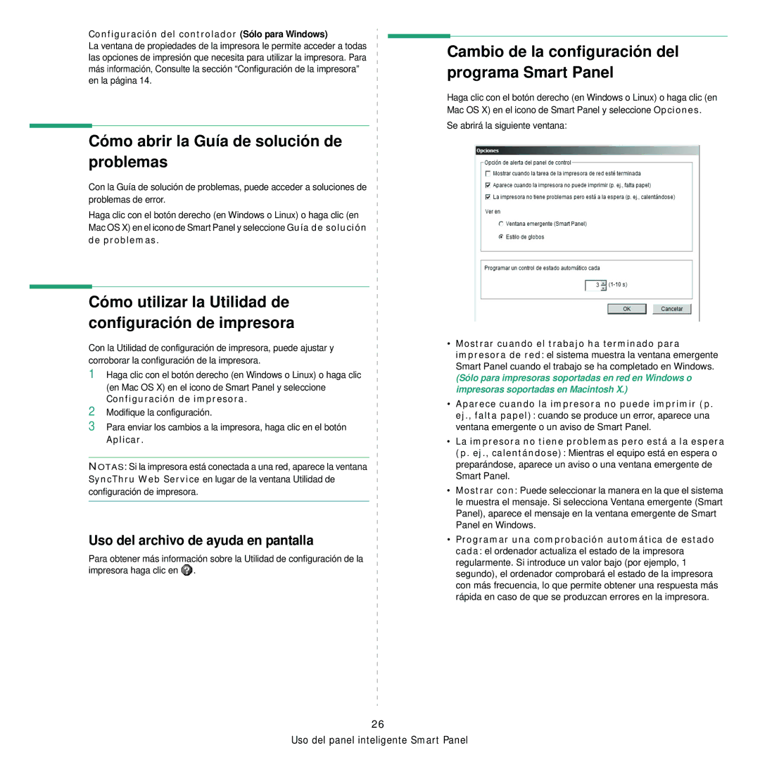 Samsung 310 manual Cómo abrir la Guía de solución de problemas, Cómo utilizar la Utilidad de configuración de impresora 