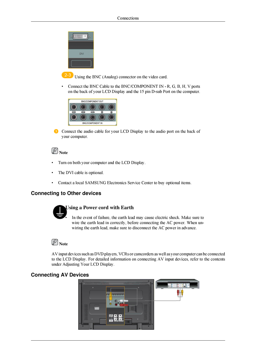 Samsung 320MP-2 quick start Connecting to Other devices, Connecting AV Devices 