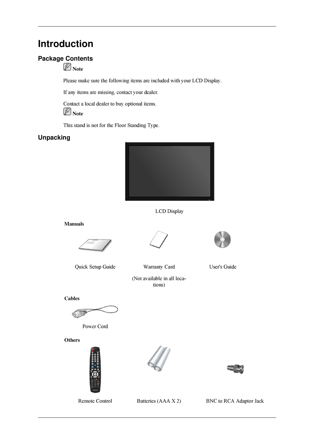 Samsung 320MP-2 quick start Package Contents, Unpacking 