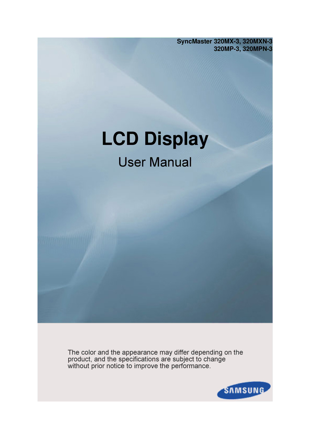 Samsung user manual LCD Display, SyncMaster 320MX-3, 320MXN-3 320MP-3, 320MPN-3 