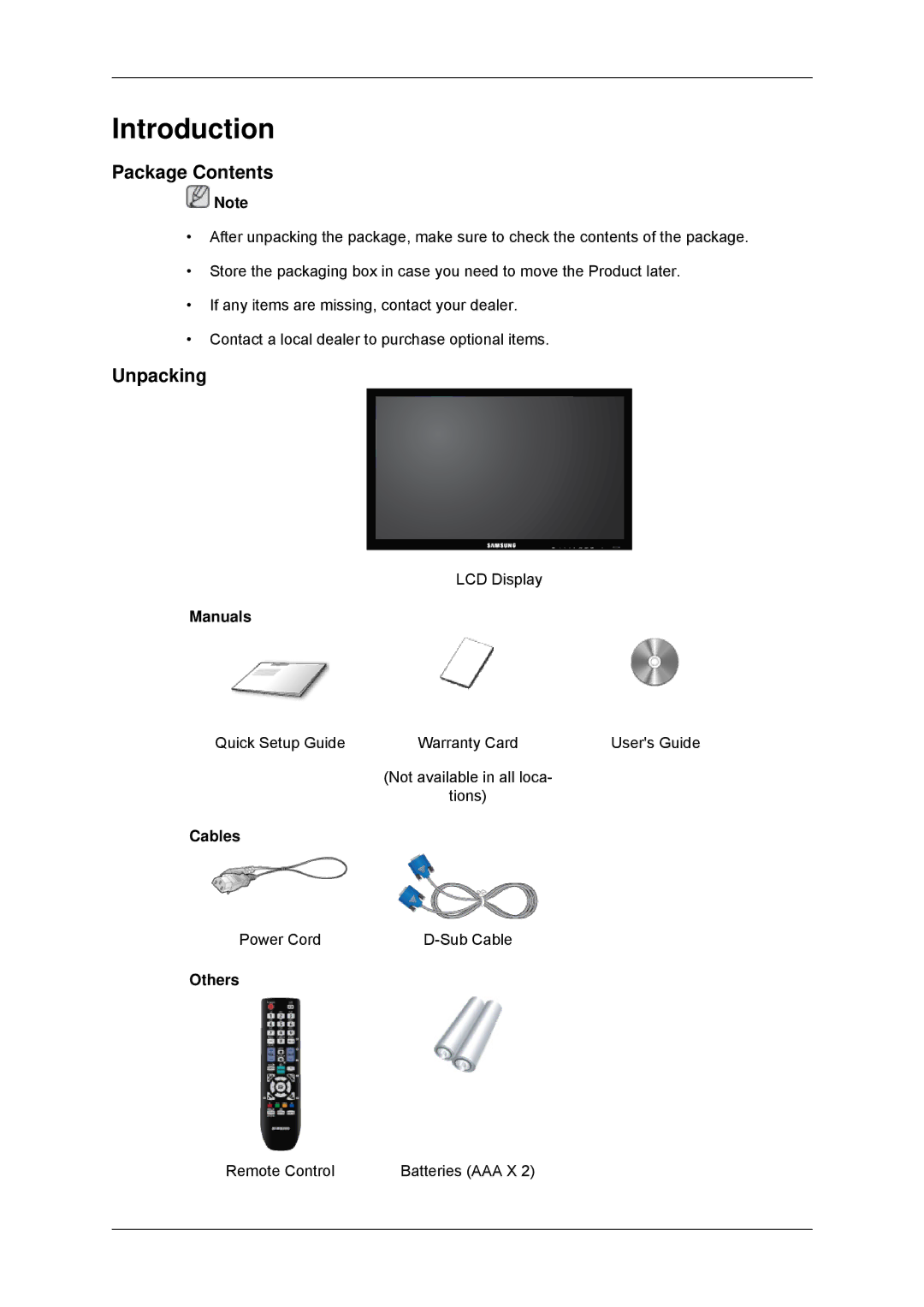 Samsung 320MPN-3, 320MP-3, 320MXN-3, 320MX-3 user manual Package Contents, Unpacking 