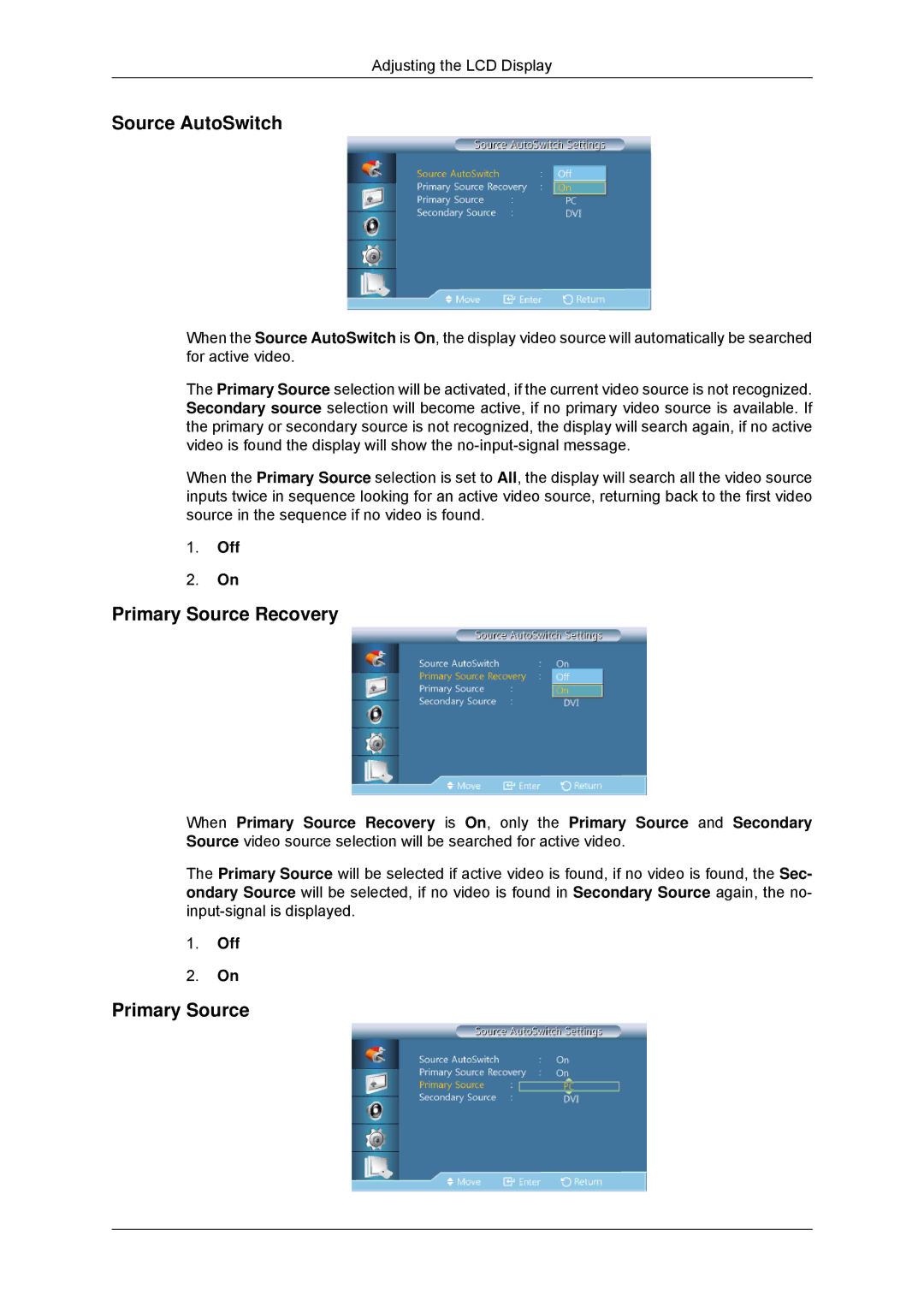 Samsung 320MXN-3, 320MP-3, 320MPN-3, 320MX-3 user manual Source AutoSwitch, Primary Source Recovery 