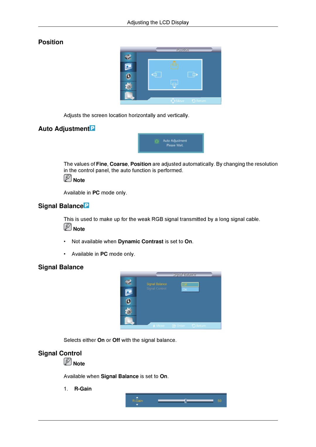 Samsung 320MPN-3, 320MP-3, 320MXN-3, 320MX-3 user manual Auto Adjustment, Signal Balance, Signal Control, Gain 