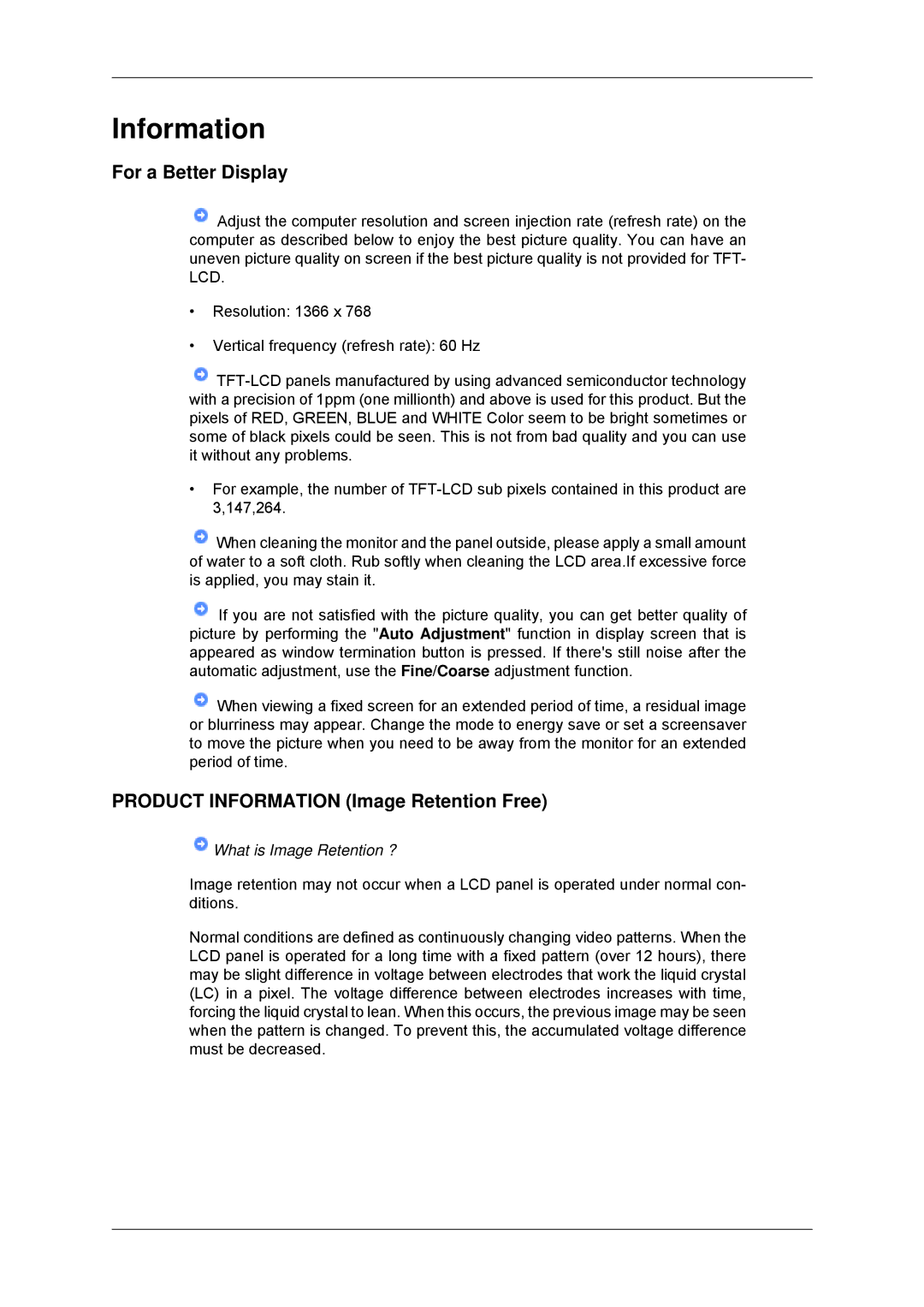 Samsung 320MXN-3, 320MP-3 For a Better Display, Product Information Image Retention Free, What is Image Retention ? 