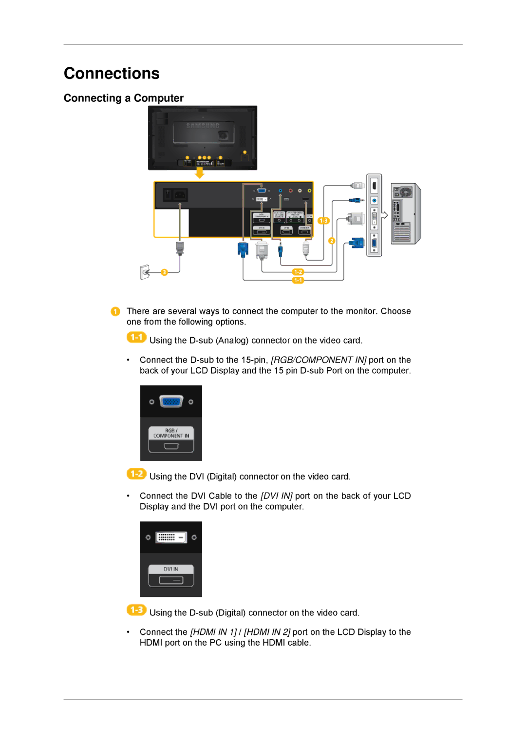 Samsung 320MXN-3, 320MP-3, 320MPN-3, 320MX-3 user manual Connections, Connecting a Computer 