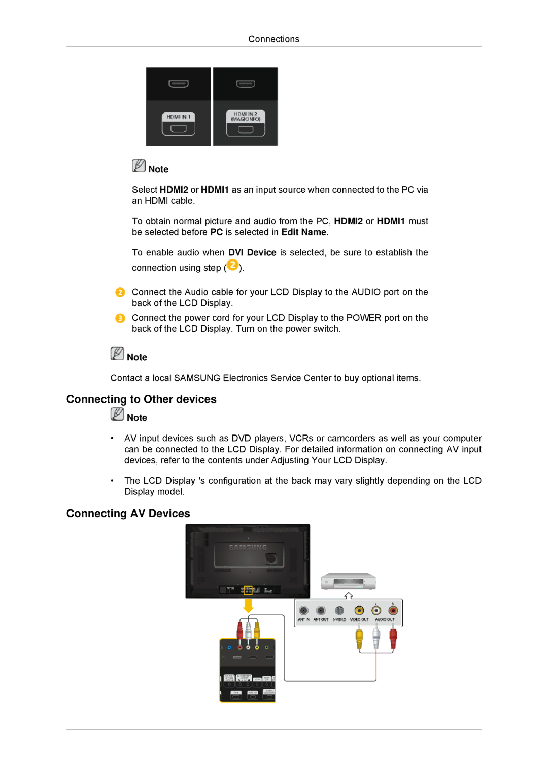 Samsung 320MPN-3, 320MP-3, 320MXN-3, 320MX-3 user manual Connecting to Other devices, Connecting AV Devices 