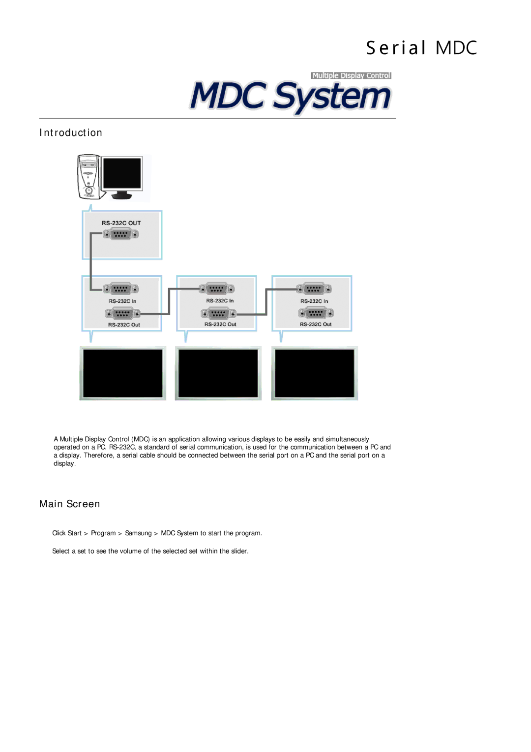 Samsung 320MX-3, 320MP-3, 320MXN-3, 320MPN-3 user manual Introduction, Main Screen 