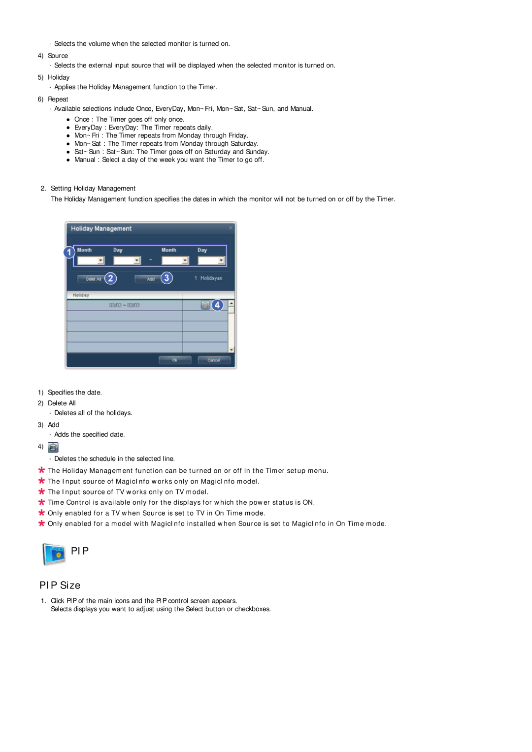 Samsung 320MP-3, 320MXN-3, 320MPN-3, 320MX-3 user manual Pip, PIP Size 