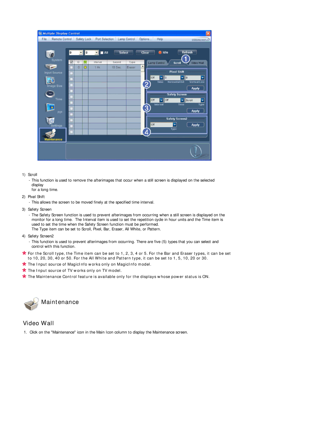 Samsung 320MP-3, 320MXN-3, 320MPN-3, 320MX-3 user manual Maintenance Video Wall 