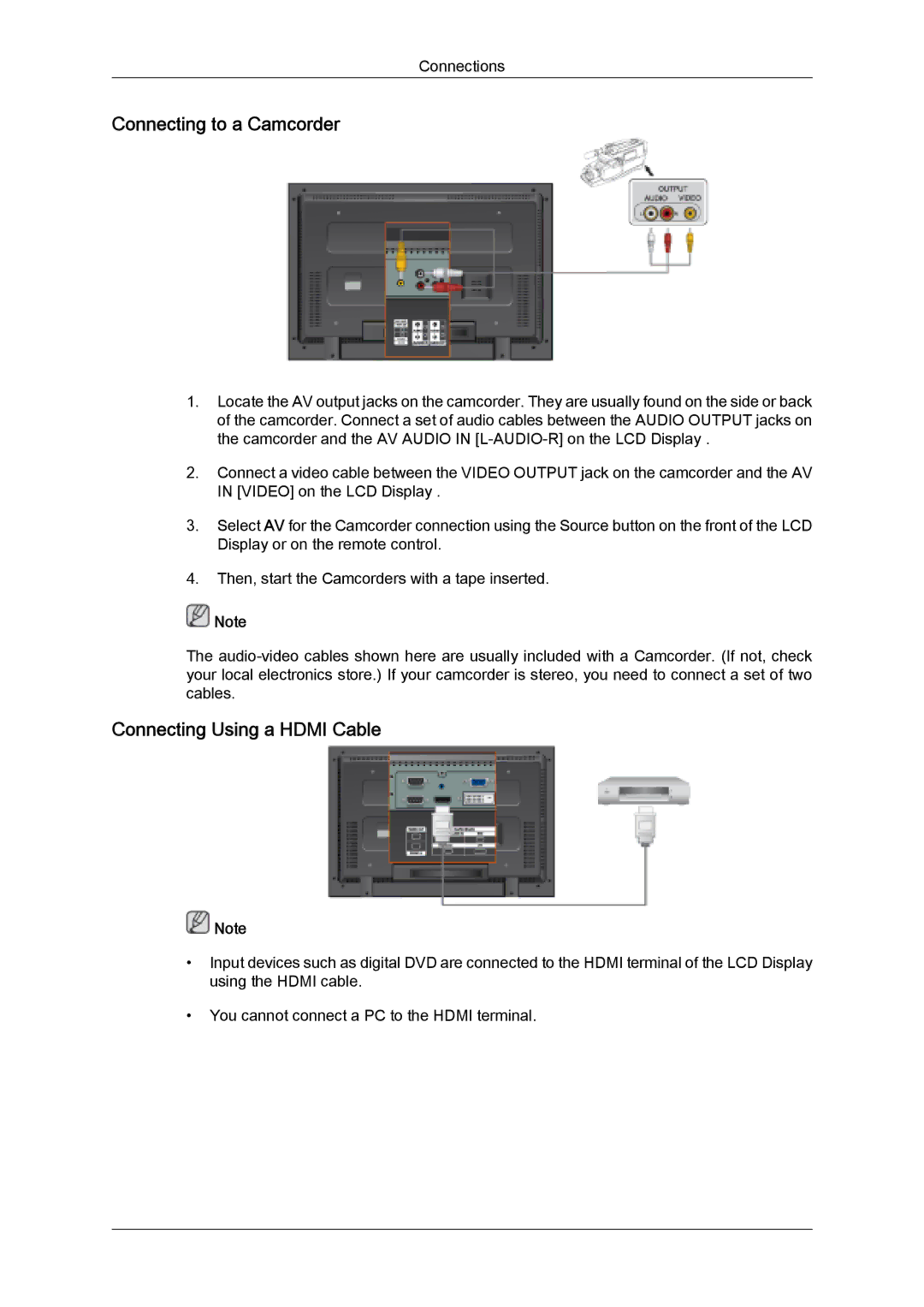 Samsung 320MX-2, 320MXN-2 quick start Connecting to a Camcorder, Connecting Using a Hdmi Cable 