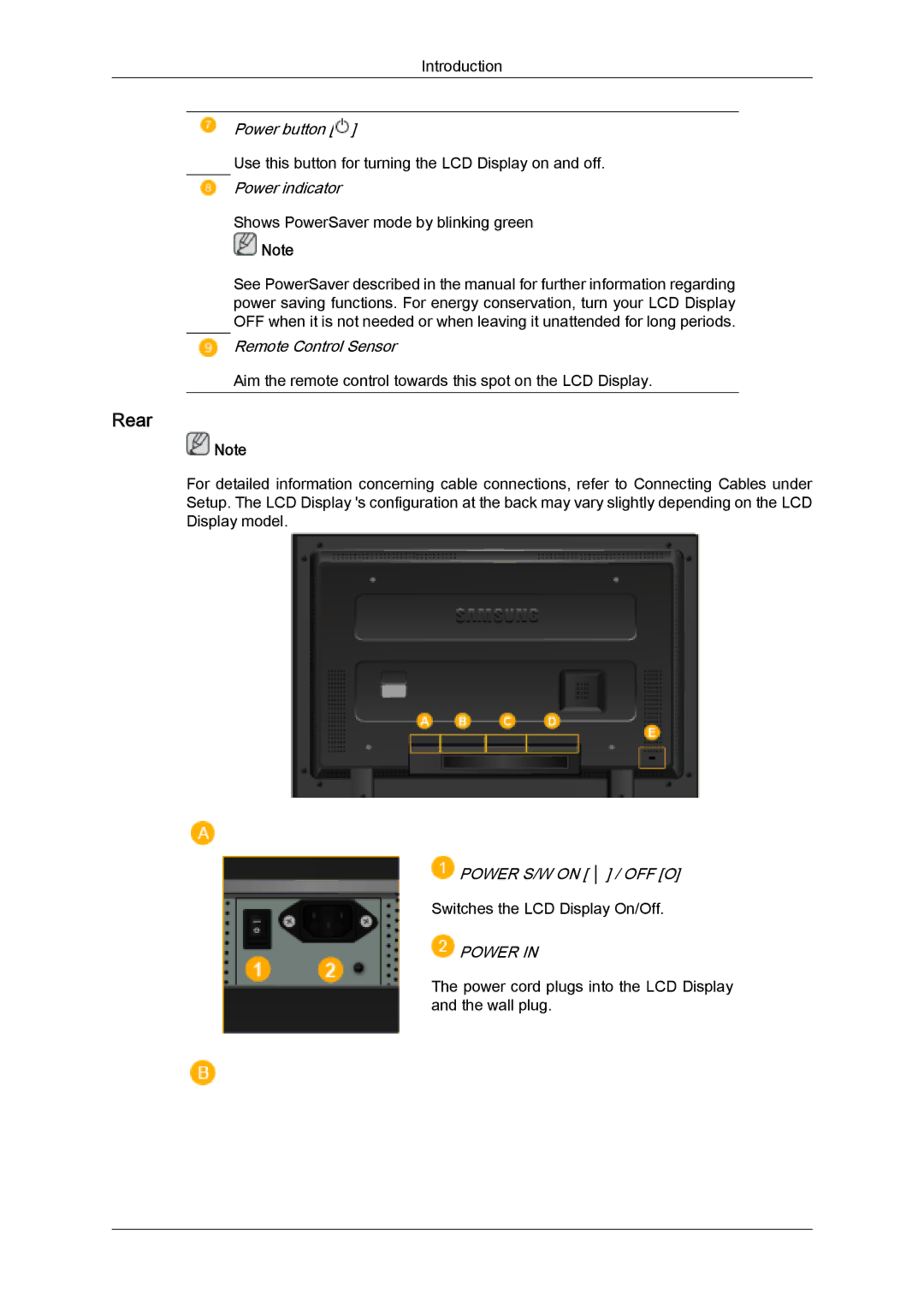 Samsung 320MXN-2, 320MX-2 quick start Rear, Power 