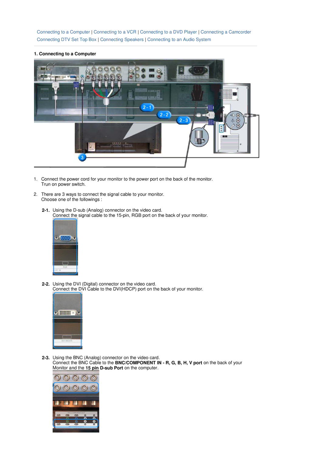 Samsung 320P manual Connecting to a Computer 