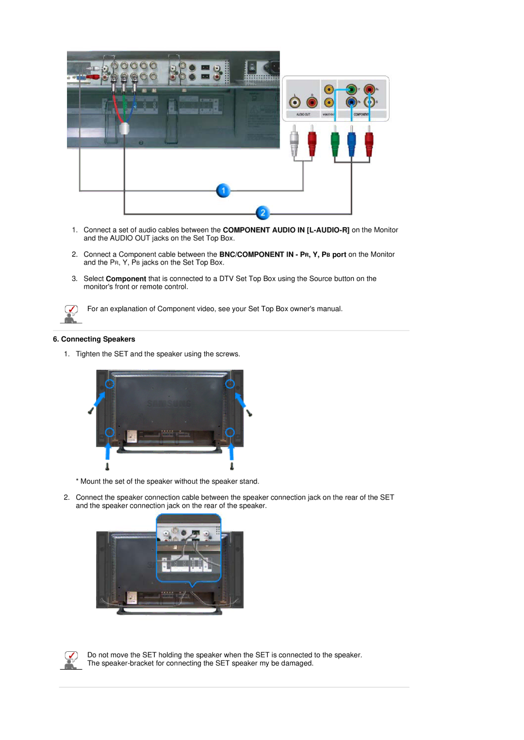 Samsung 320P manual Connecting Speakers 