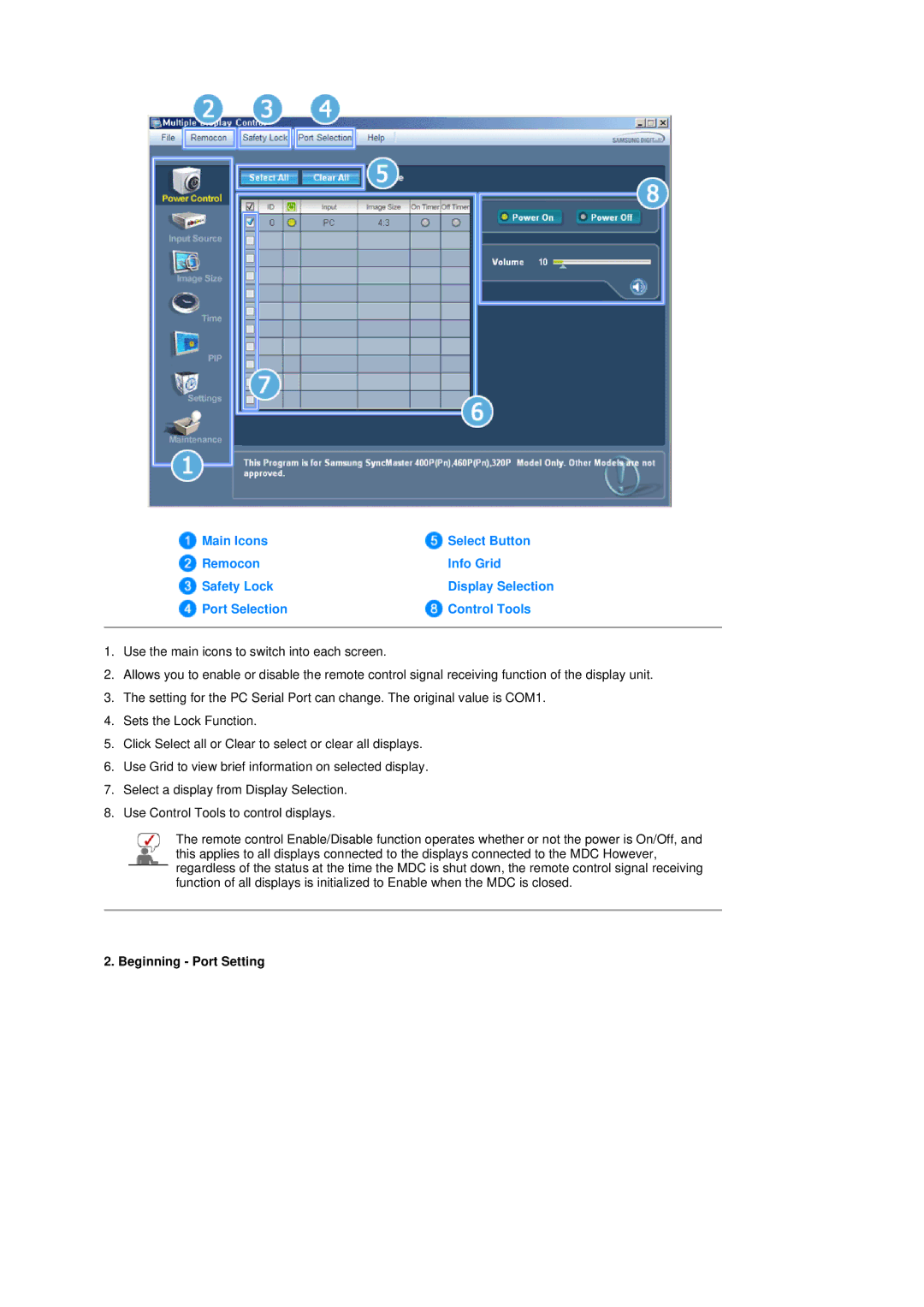 Samsung 320P manual Beginning Port Setting 