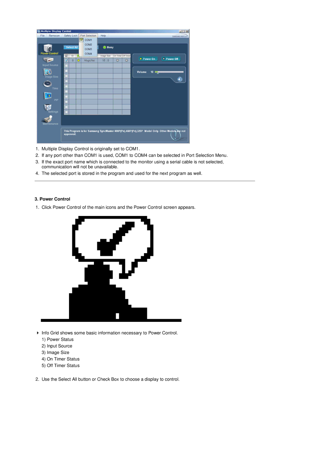 Samsung 320P manual Power Control 