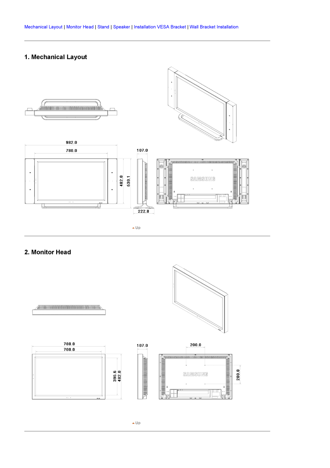 Samsung 320P manual Mechanical Layout 2. Monitor Head 