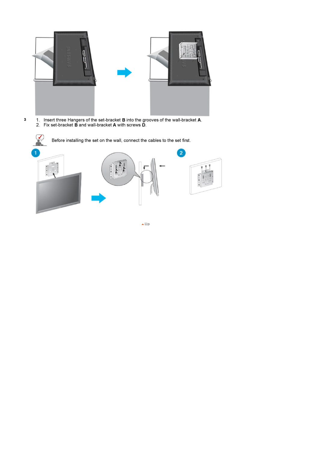 Samsung 320P manual Fix set-bracket B and wall-bracket A with screws D 