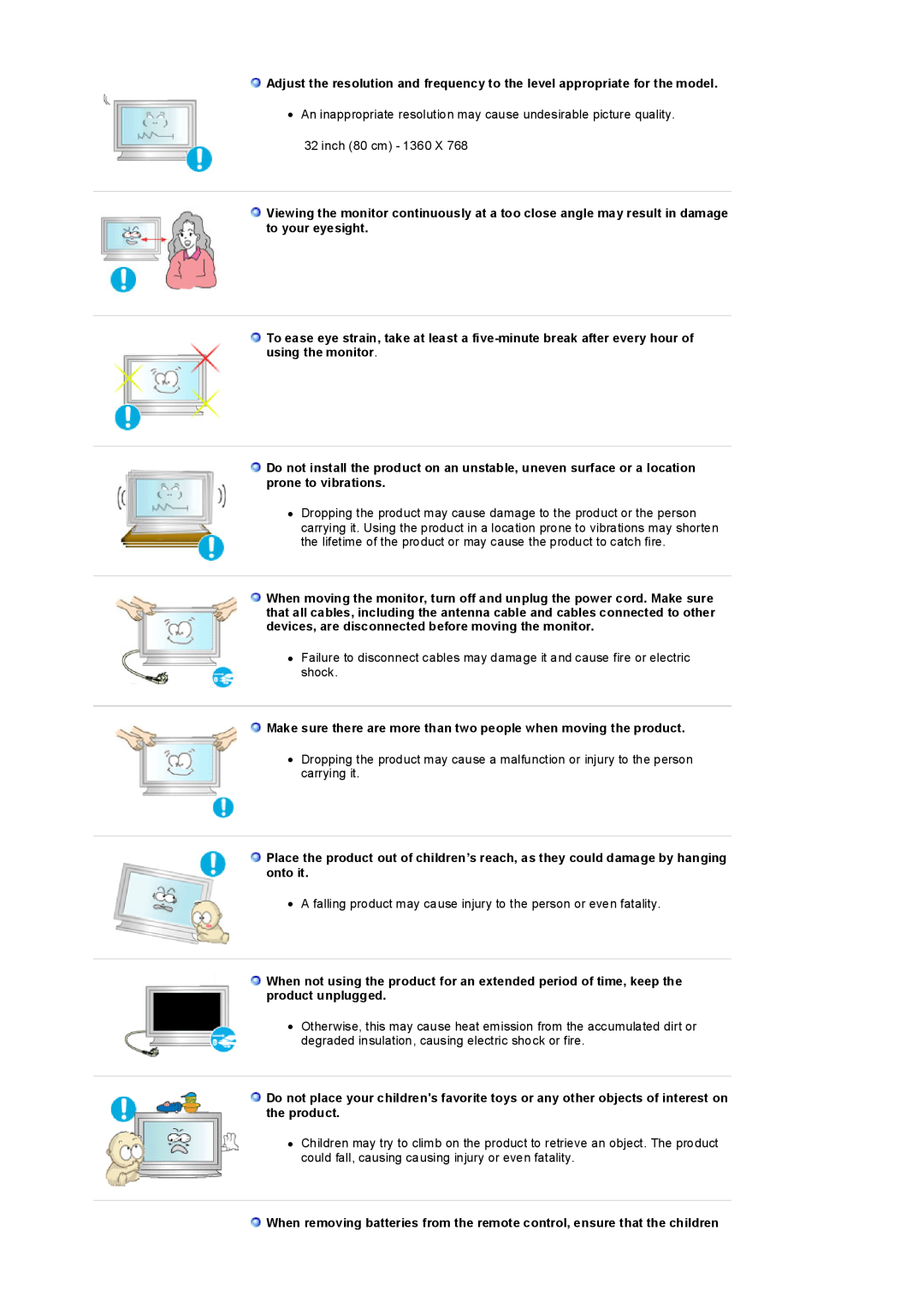 Samsung 320P manual Make sure there are more than two people when moving the product 