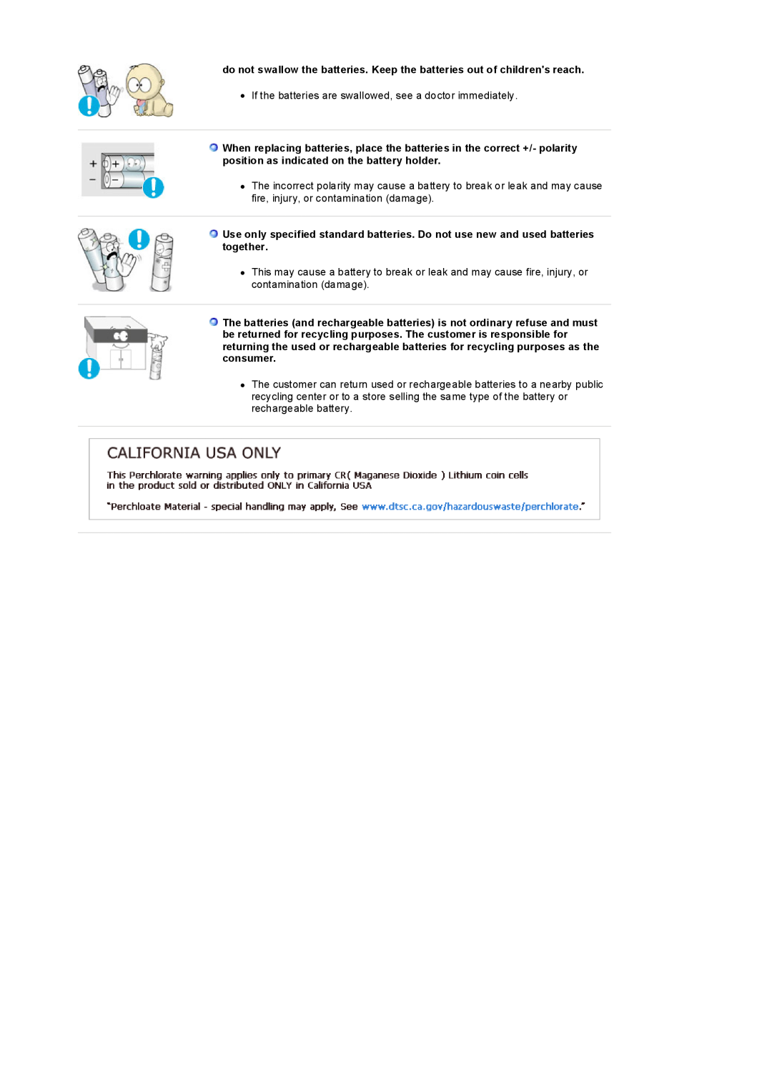 Samsung 320P manual z If the batteries are swallowed, see a doctor immediately 