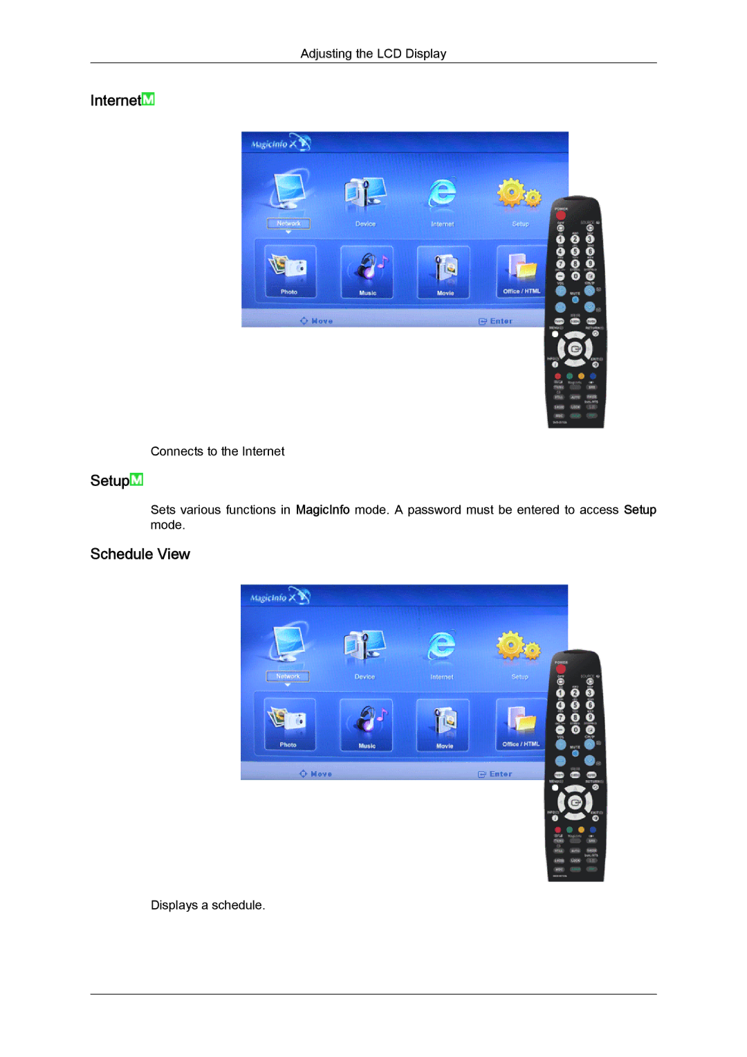 Samsung 320TSN-NB, LH32TCTMBC/EN manual Internet, Setup, Schedule View 