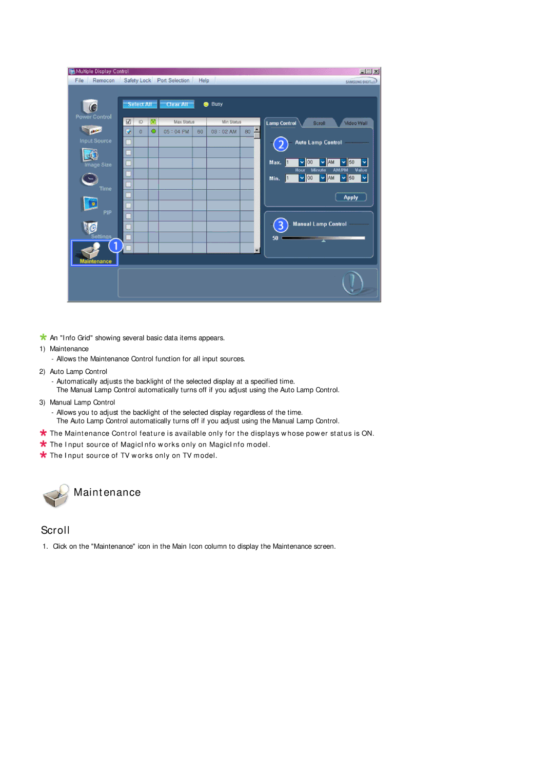 Samsung 320TSN-NB, LH32TCTMBC/EN manual Maintenance Scroll 