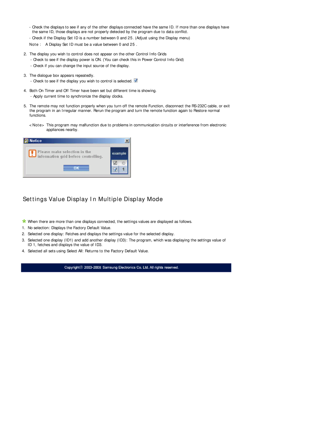 Samsung LH32TCTMBC/EN, 320TSN-NB manual Settings Value Display In Multiple Display Mode 