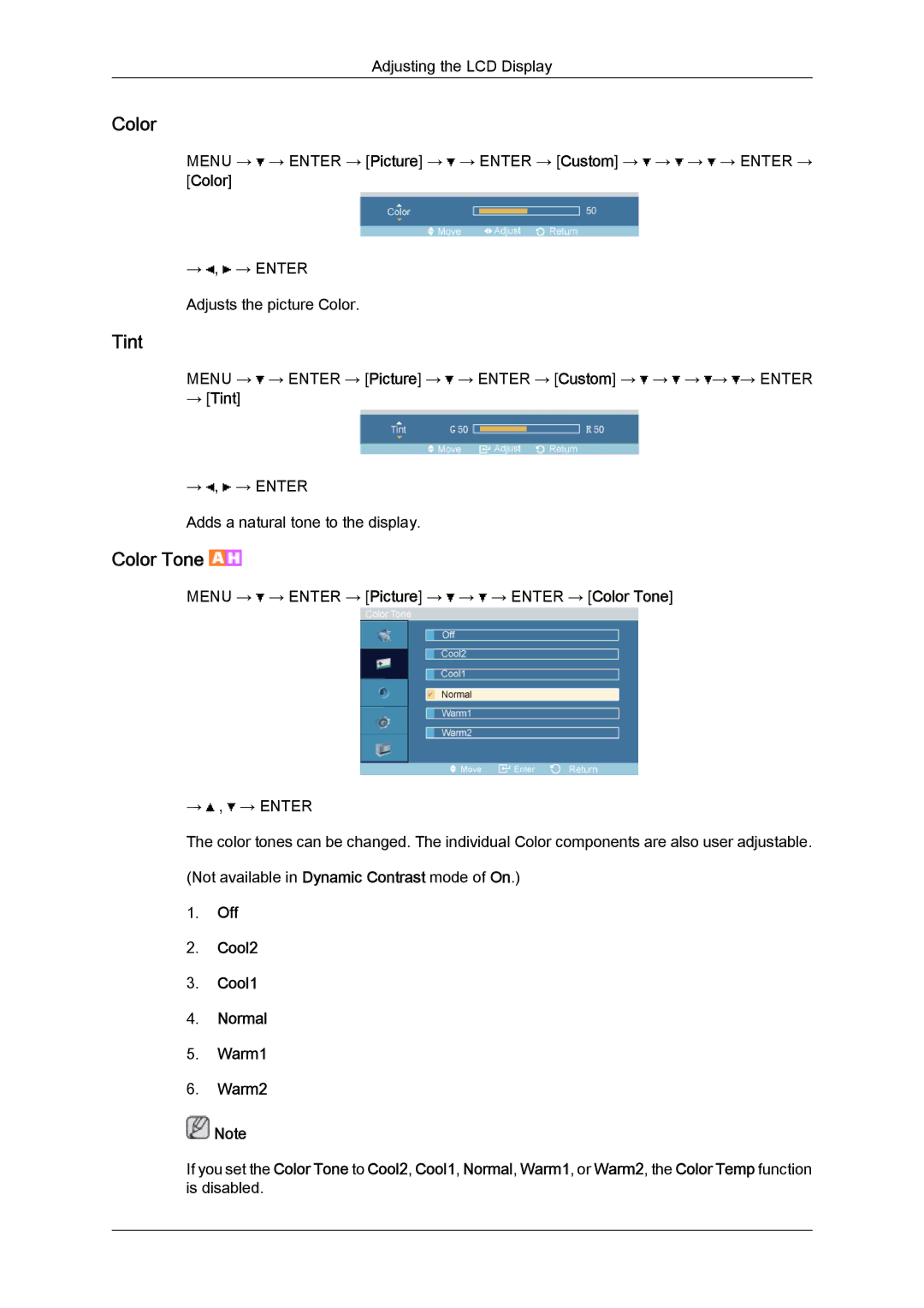 Samsung 320TSN-NB, LH32TCTMBC/EN manual Color, → Tint 