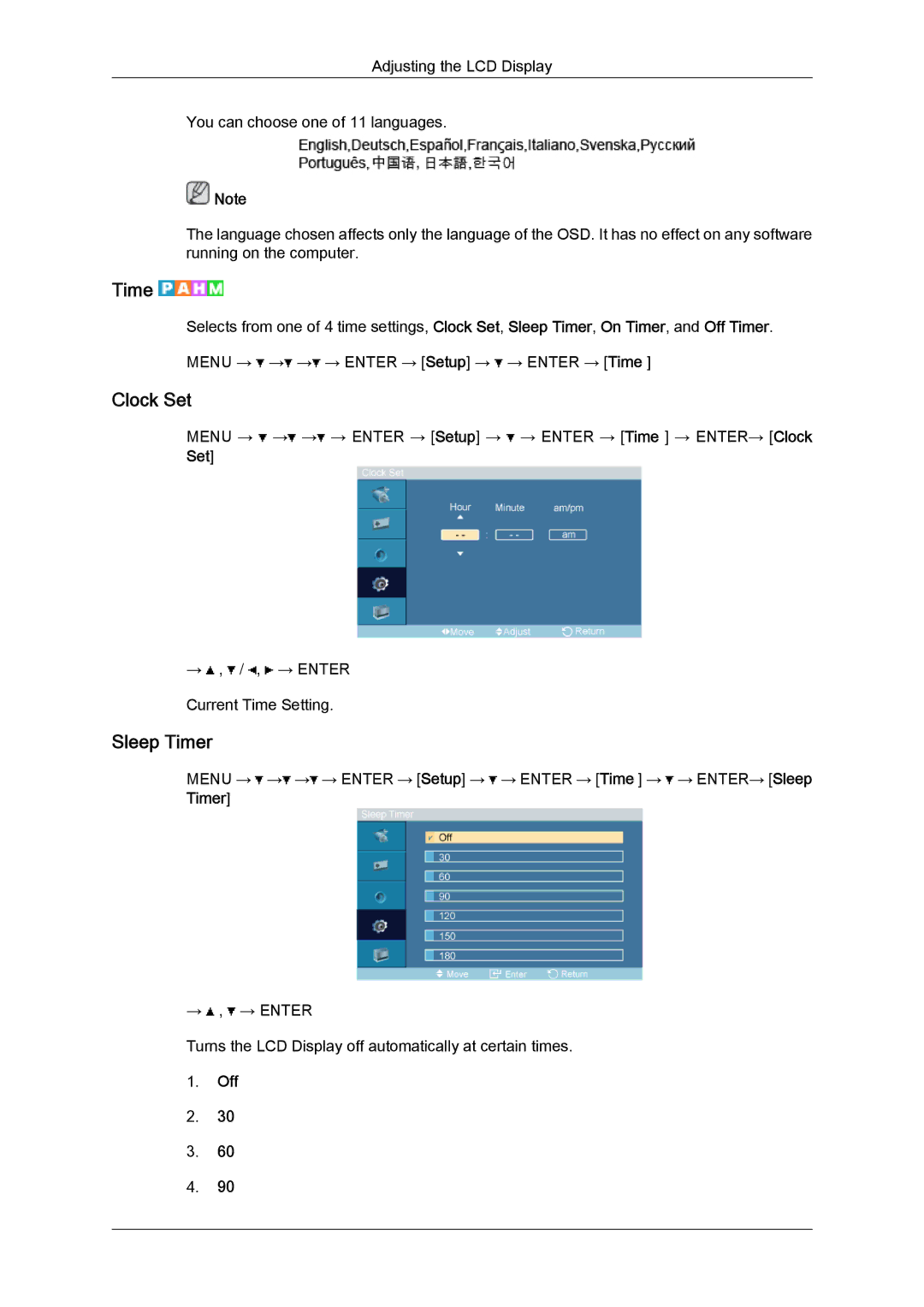 Samsung 320TSN-NB, LH32TCTMBC/EN manual Clock Set, Sleep Timer 