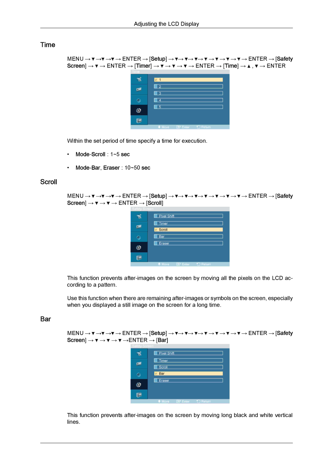 Samsung 320TSN-NB, LH32TCTMBC/EN manual Mode-Scroll 1~5 sec Mode-Bar,Eraser 10~50 sec 