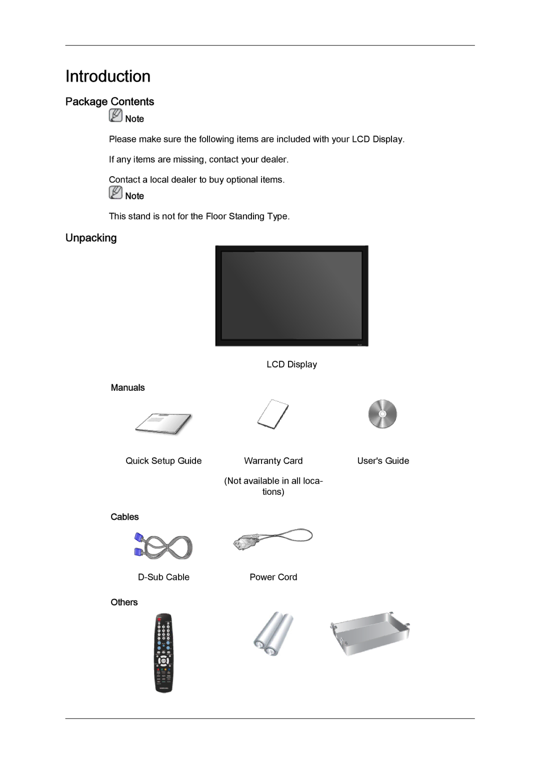 Samsung LH32TCTMBC/EN, 320TSN-NB manual Package Contents, Unpacking 