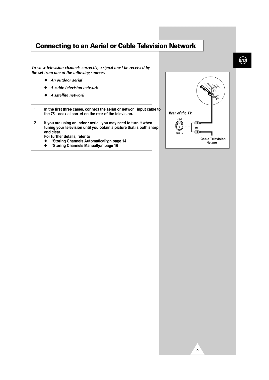 Samsung 32Z7, 34Z6, 34Z7, 32Z6, 29Z7, 29Z6 manual Connecting to an Aerial or Cable Television Network, Rear of the TV 