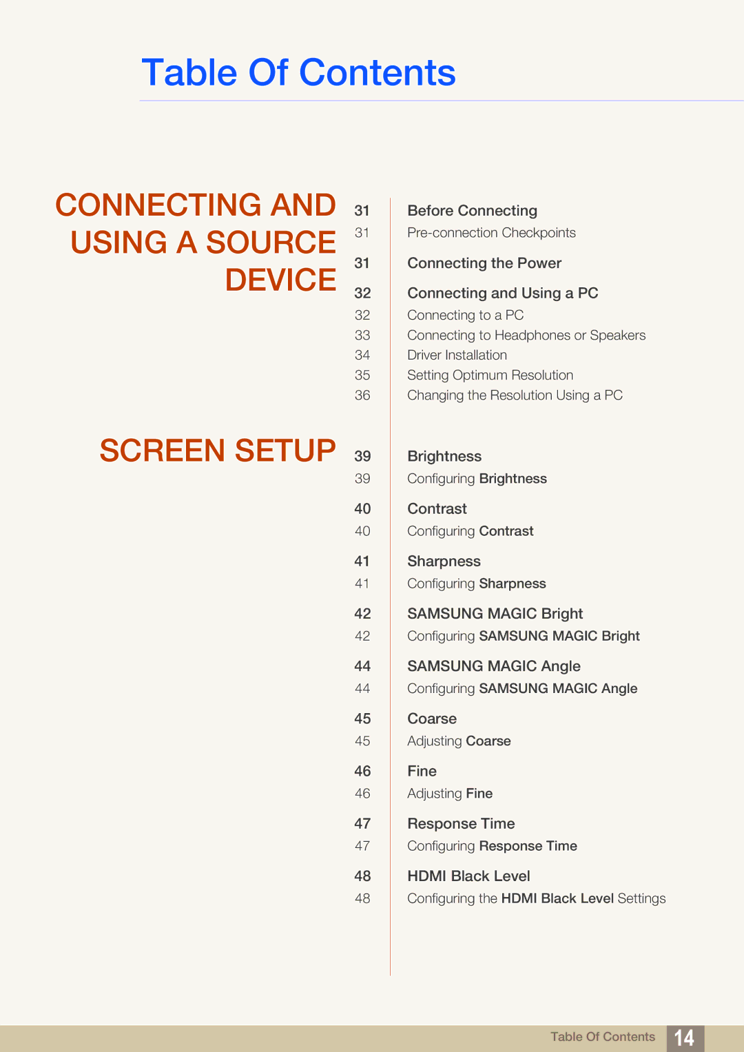 Samsung S27B550V, S27B350H, S23B550V user manual Connecting and 31 Using a Source Device Screen Setup 