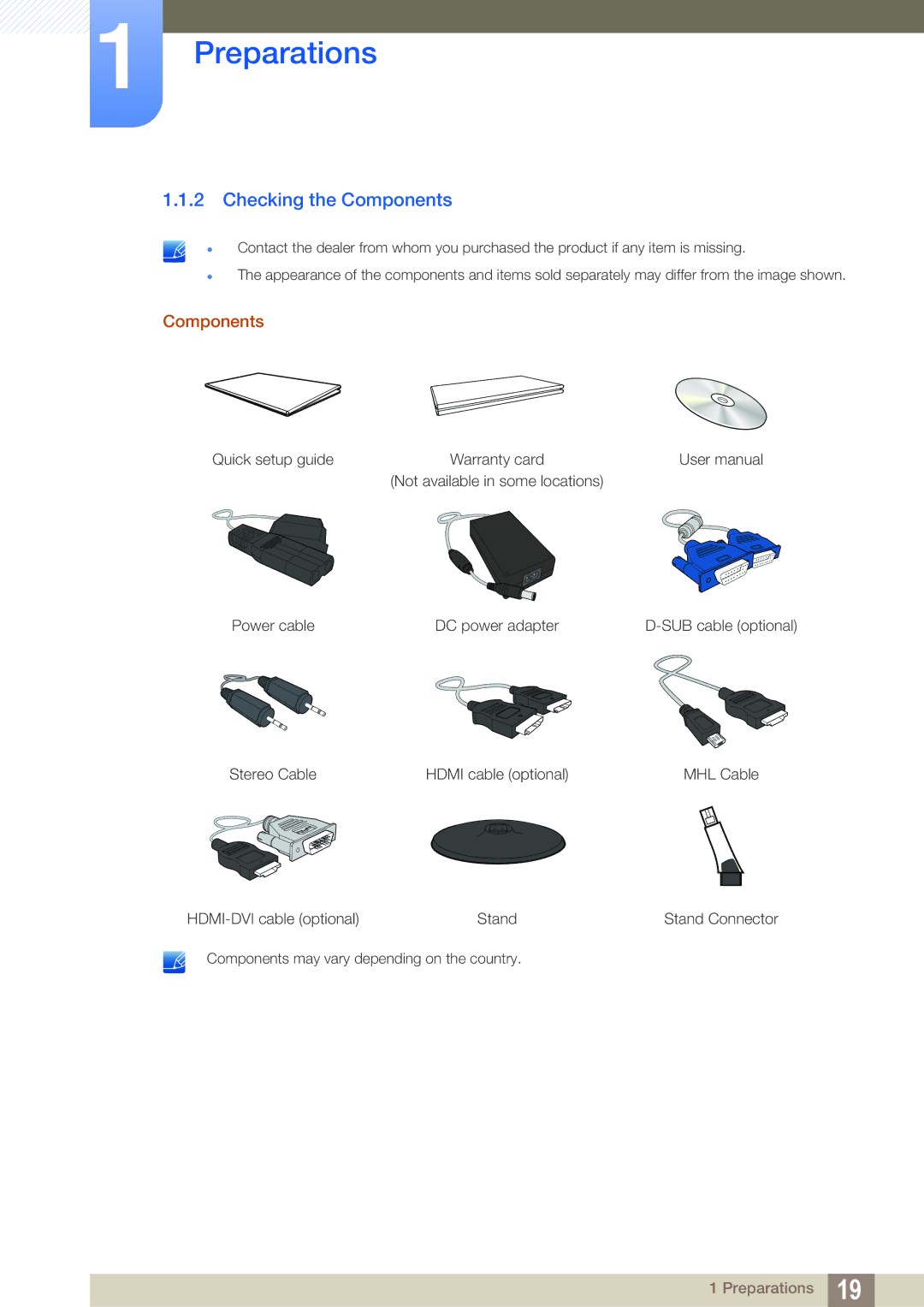 Samsung S23B550V, S27B350H, S27B550V user manual Checking the Components 