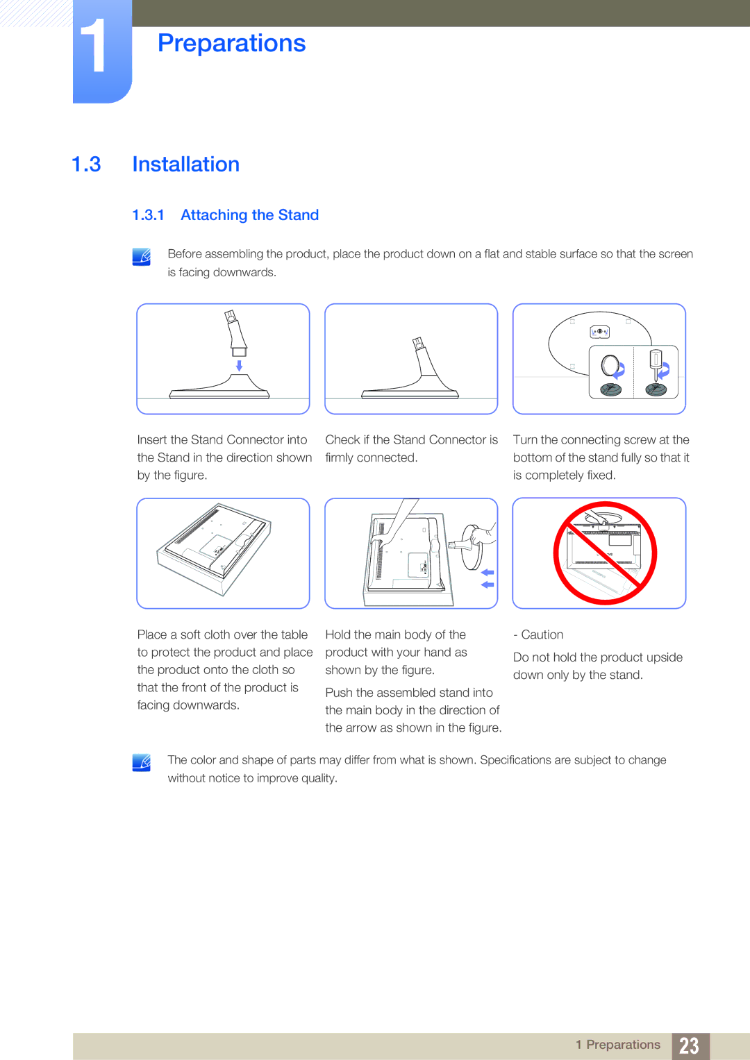 Samsung S23B550V, S27B350H, S27B550V user manual Installation, Attaching the Stand 