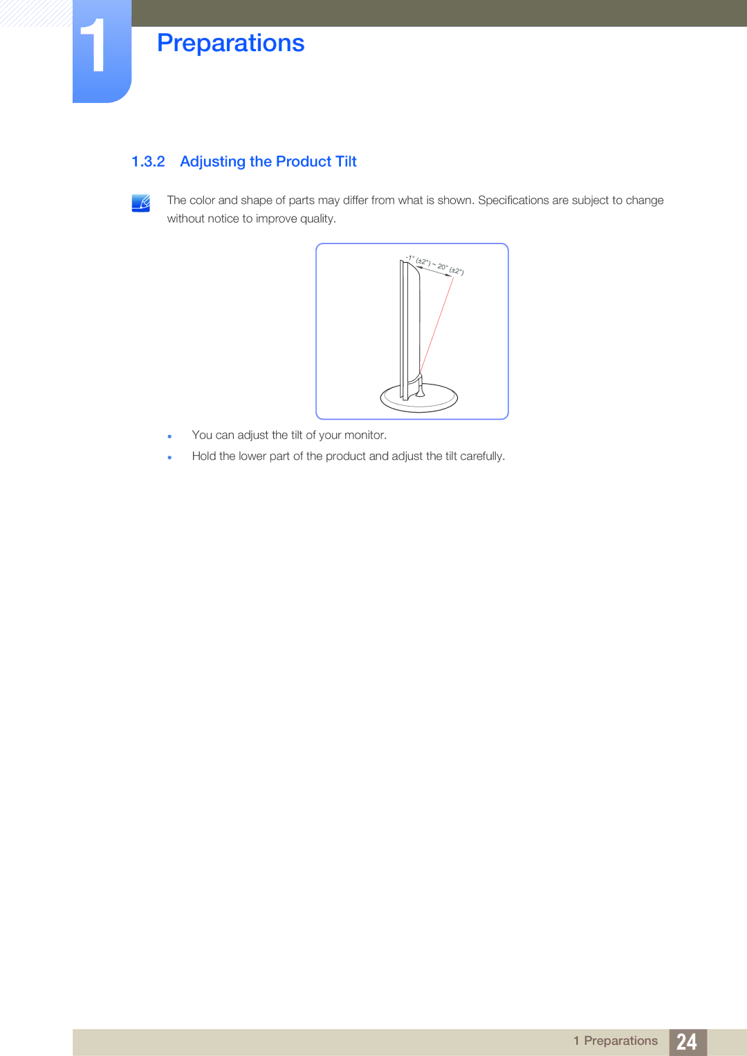 Samsung S27B350H, S27B550V, S23B550V user manual Adjusting the Product Tilt 