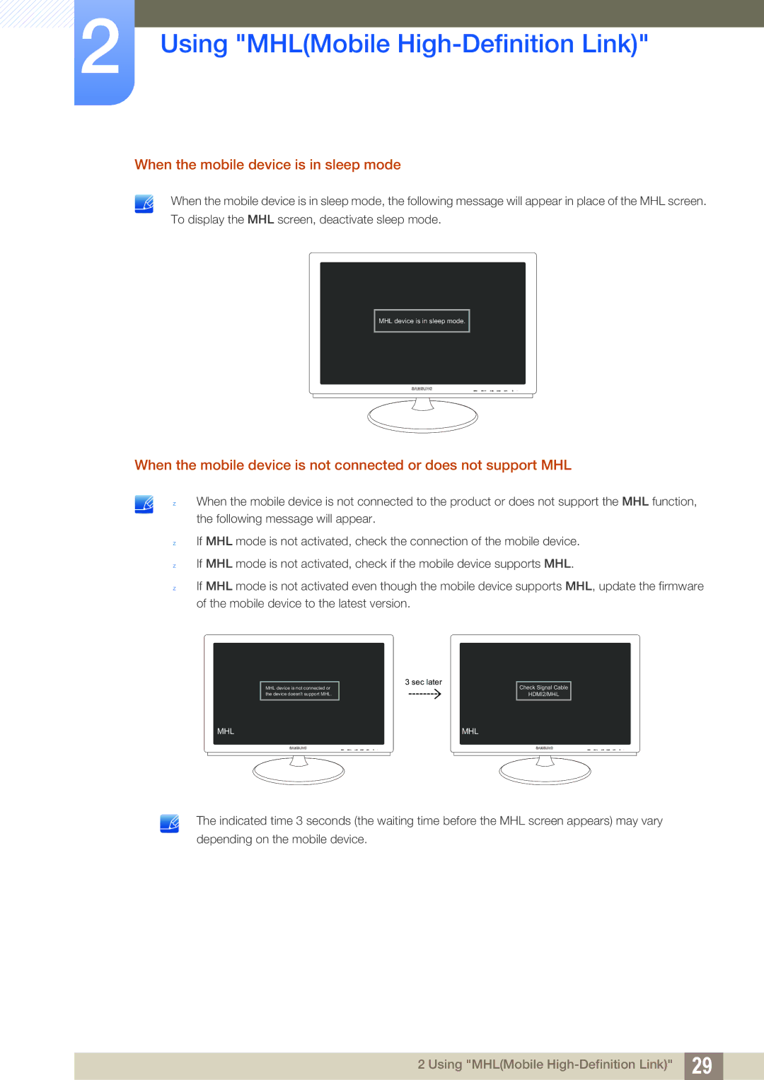 Samsung S27B350H, S27B550V, S23B550V user manual When the mobile device is in sleep mode 