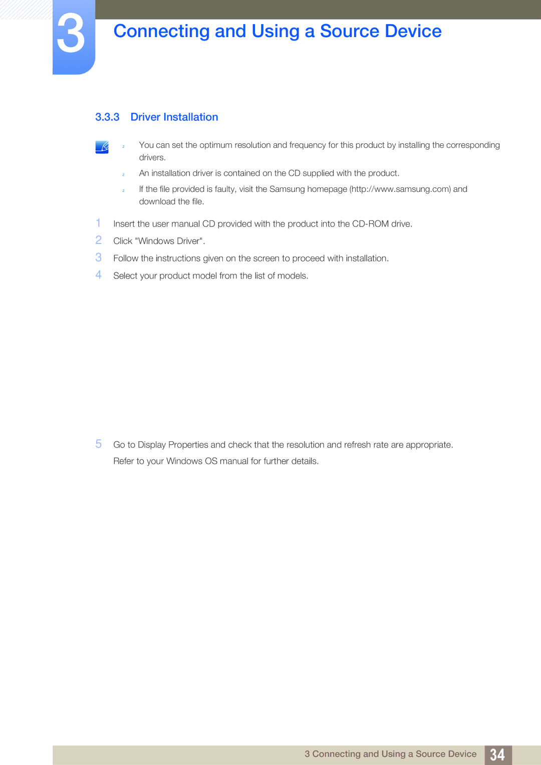 Samsung S27B550V, S27B350H, S23B550V user manual Driver Installation 