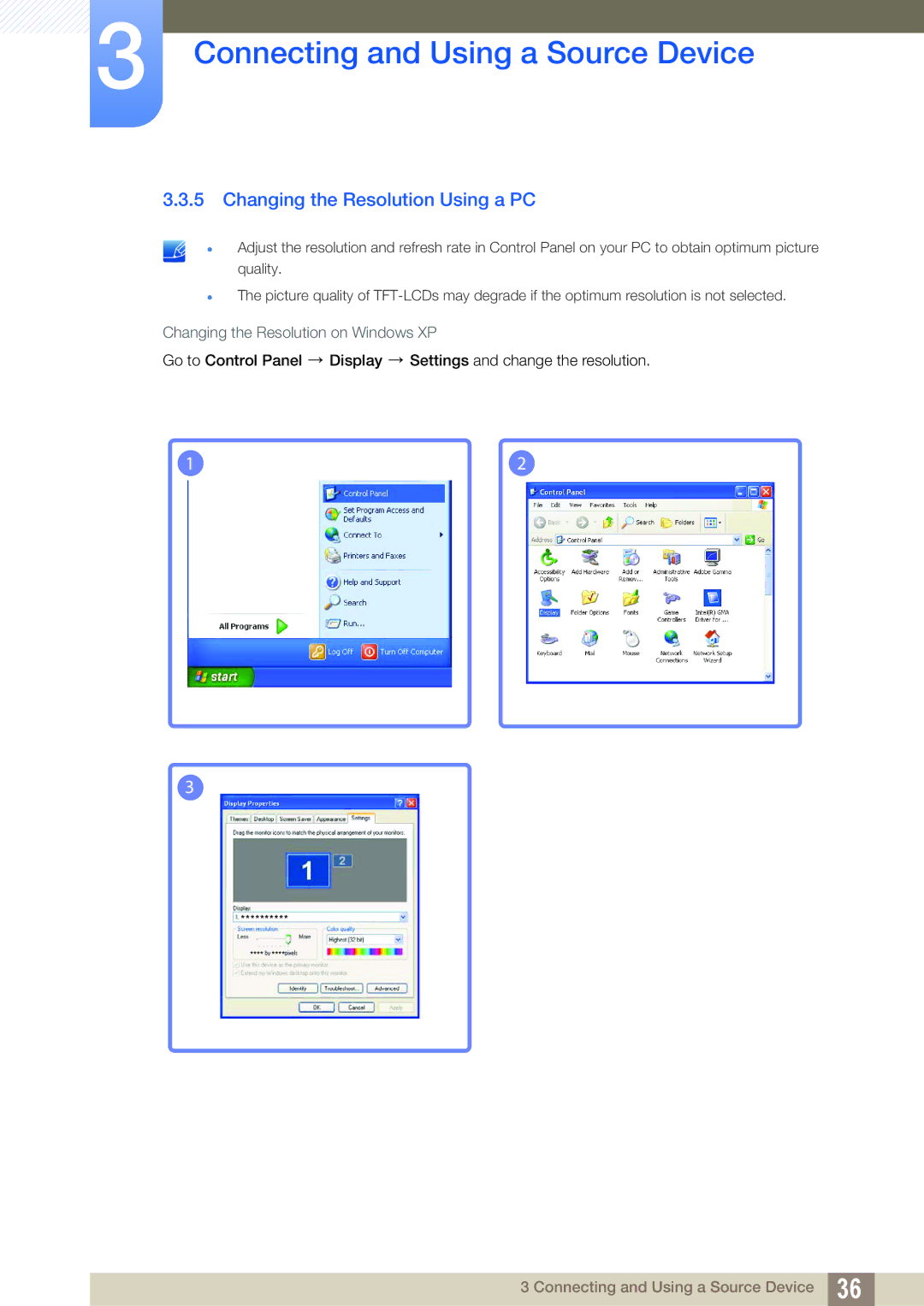 Samsung S27B350H, S27B550V, S23B550V user manual Changing the Resolution Using a PC 