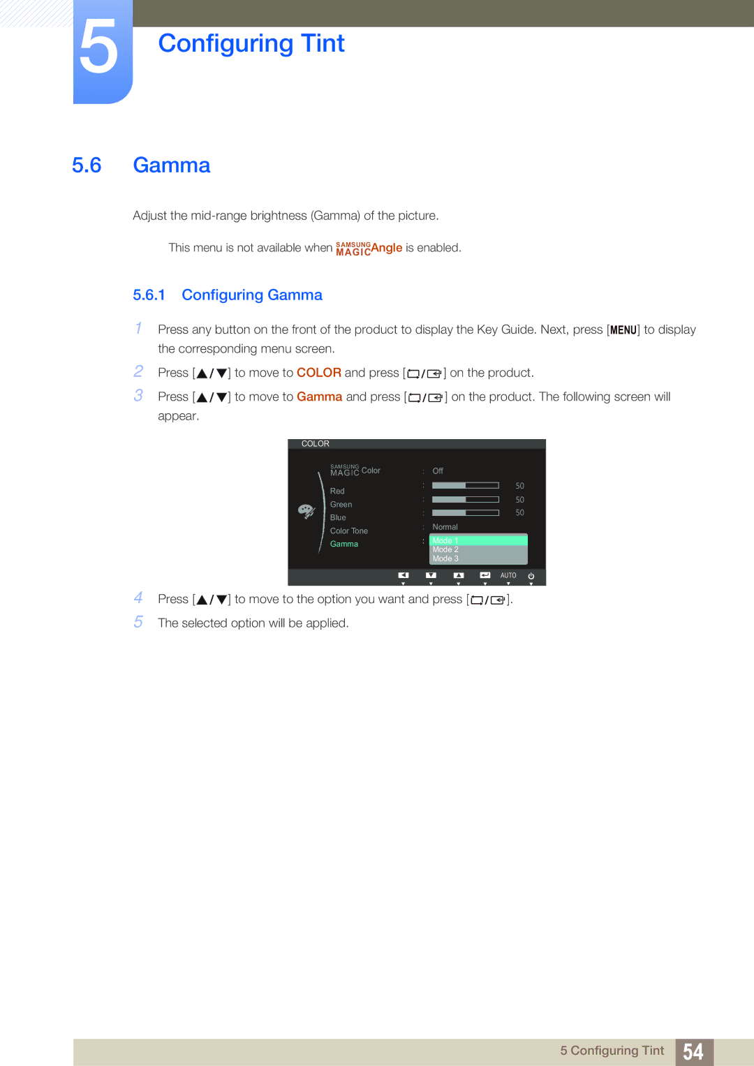 Samsung S27B550V, S27B350H, S23B550V user manual Configuring Gamma 