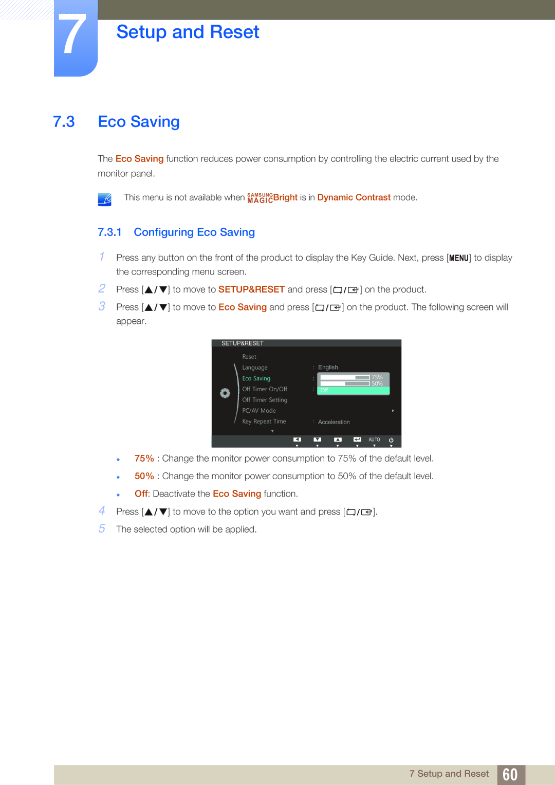 Samsung S27B350H, S27B550V, S23B550V user manual Configuring Eco Saving 